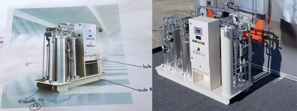 Maquette de dispositif d’osmose inverse pour hémodialyse pour exposition en Europe . 2019 par ATELIER FALHER